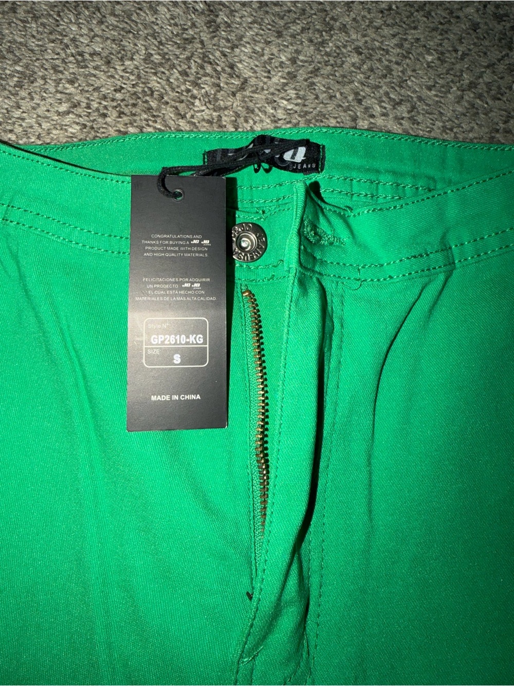 Bright Green High-Waist Pants with Button Fly - Picture 2 of 3